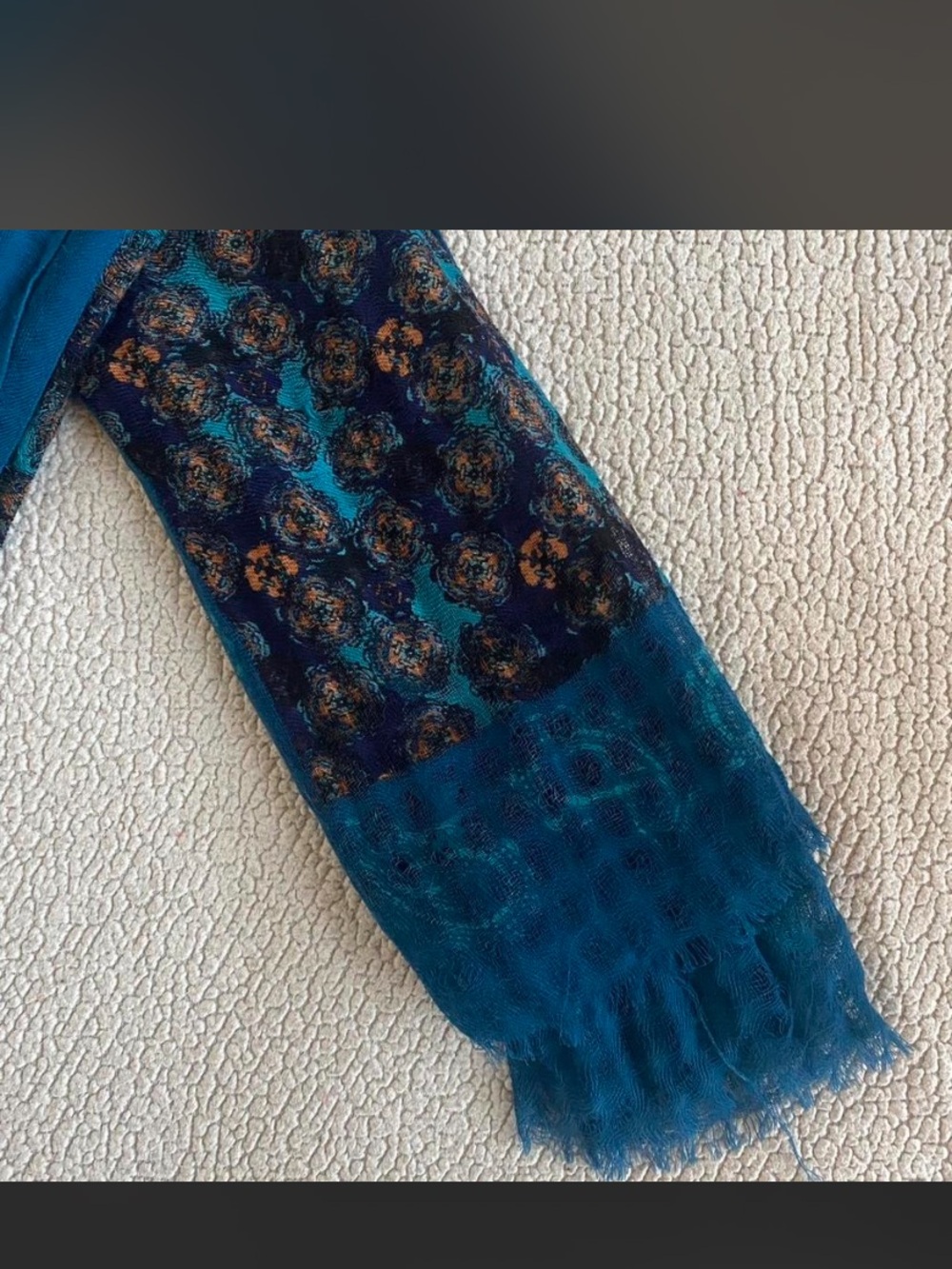 Teal Floral Pattern Lightweight Scarf - Unbranded